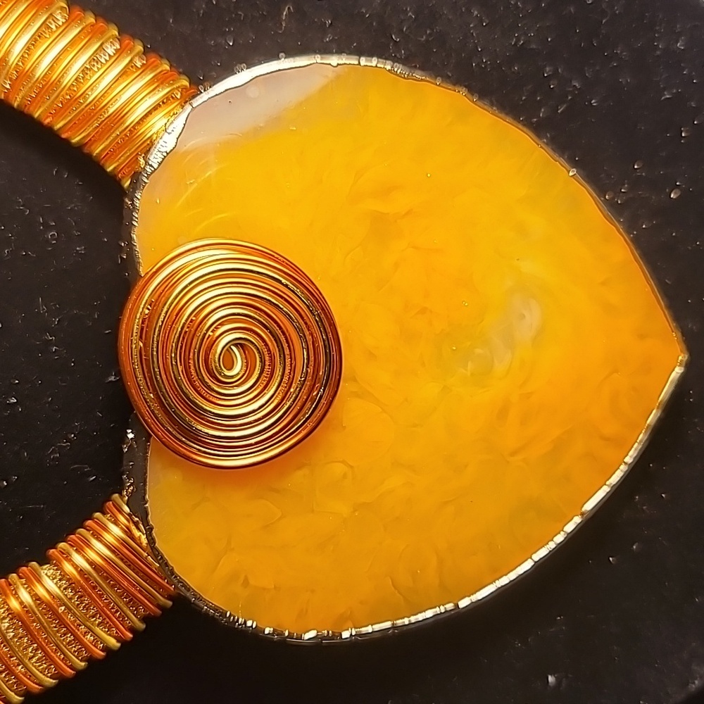 Gold and Orange Heart Necklace and Earring Set - Picture 2 of 4